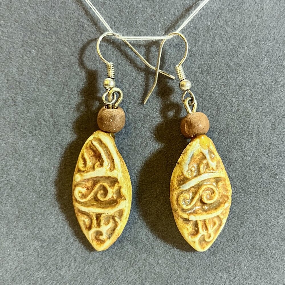 Tan Clay Earrings with Brown/Red Bead